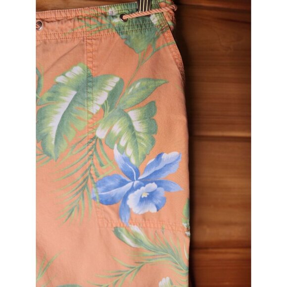 Lauren Ralph Lauren Floral Capris Pants 12 Orage Cotton Beach Drawstring 90s - Picture 11 of 16